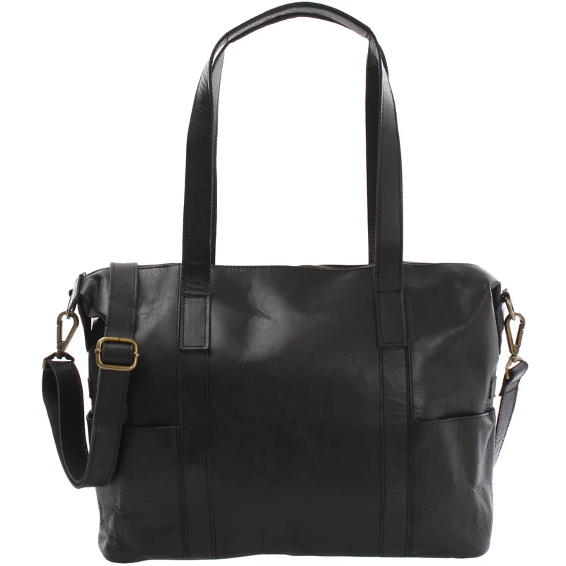 Shopper Schultertasche Henkeltasche Damen Handtasche Leder schwarz LE0061