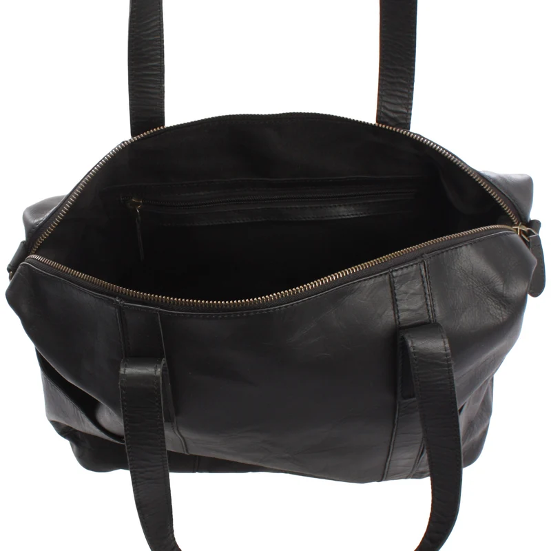 Shopper Schultertasche Henkeltasche Damen Handtasche Leder schwarz LE0061