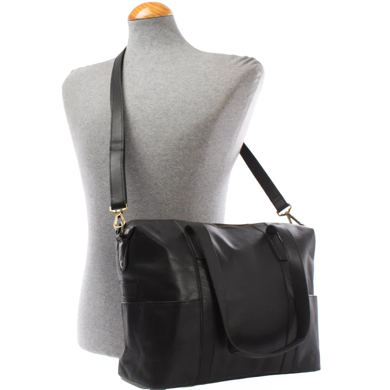 Shopper Schultertasche Henkeltasche Damen Handtasche Leder schwarz LE0061