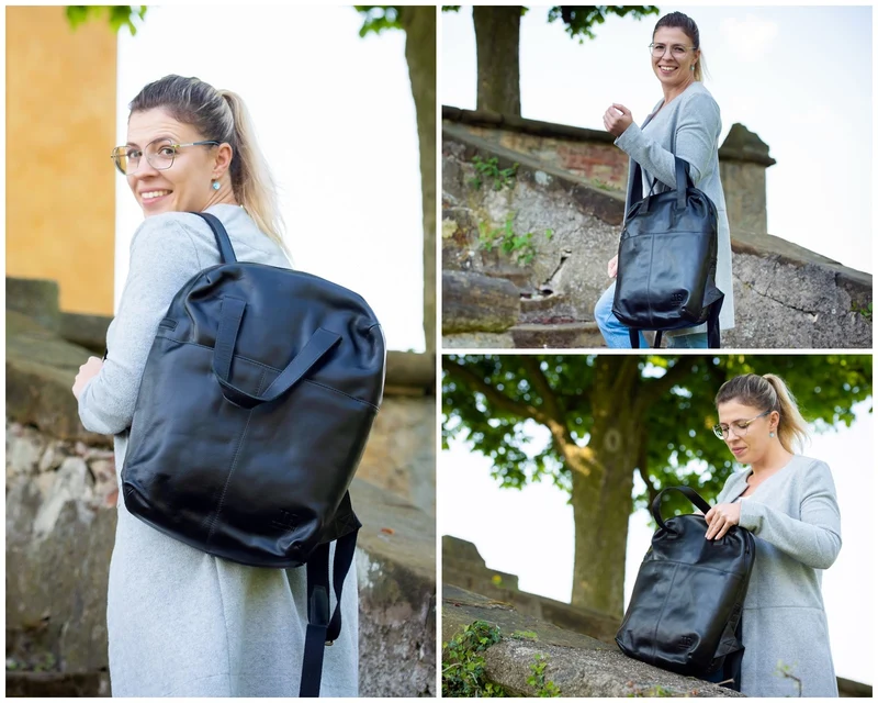 großer Rucksack Lederrucksack Freizeitrucksack Damen Herren Leder schwarz LE1020