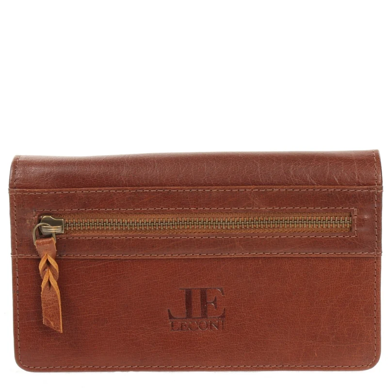 Geldbörse Damen Clutch Portemonnaie Leder braun LE9016