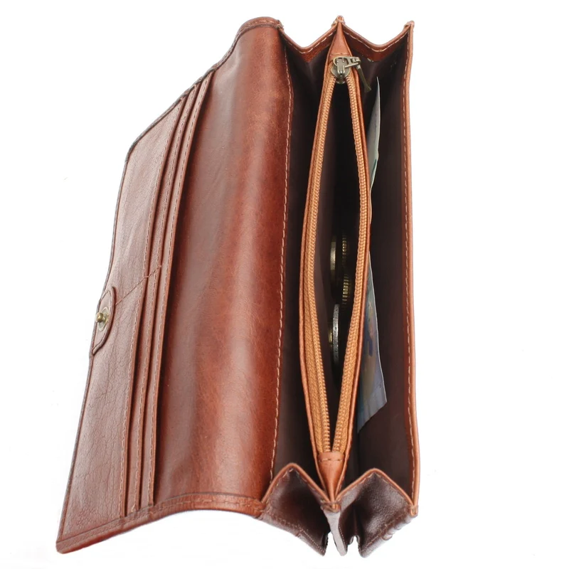 Geldbörse Damen Clutch Portemonnaie Leder braun LE9016