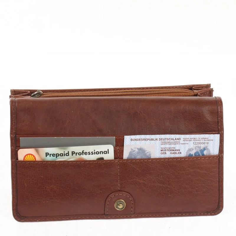 Geldbörse Damen Clutch Portemonnaie Leder braun LE9016