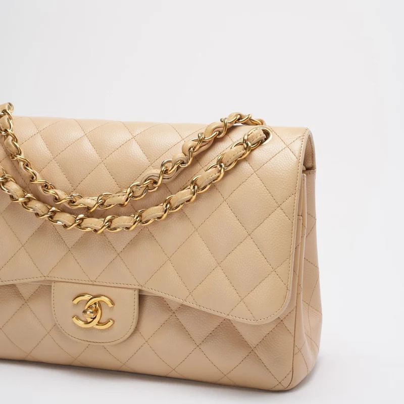 Chanel Classic Jumbo Double Flap Bag Beige Kaviar