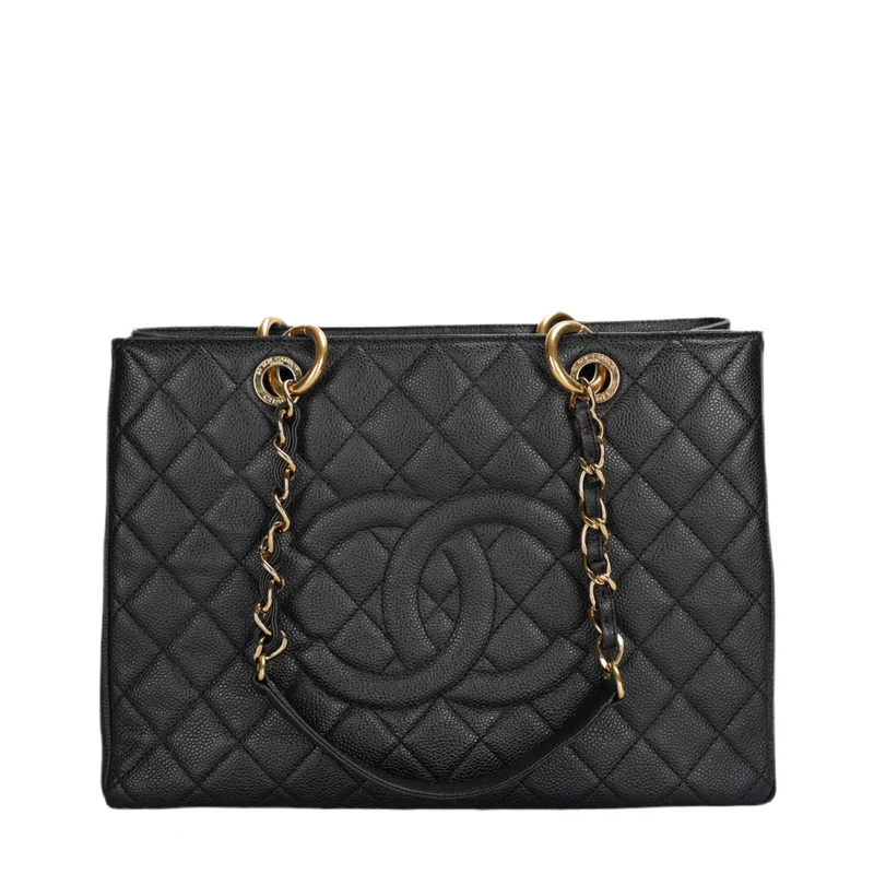 Chanel Black Grand Shopping Tote GST Bag aus Kaviarleder mit goldenen Beschlägen