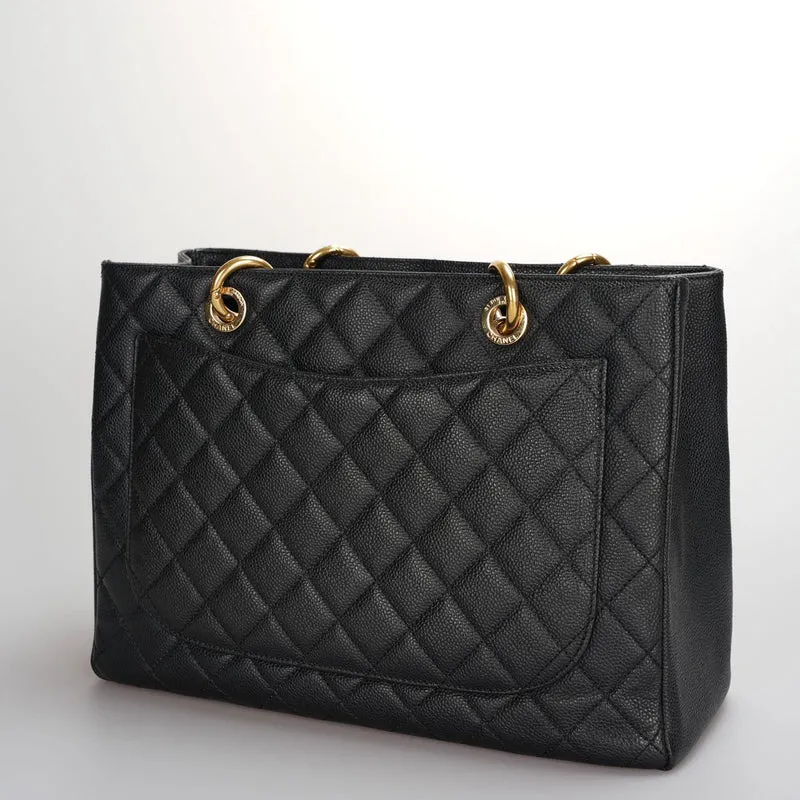 Chanel Black Grand Shopping Tote GST Bag aus Kaviarleder mit goldenen Beschlägen