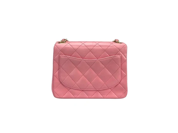 Chanel Vintage Rose Pink Classic Mini Square Flap Bag aus Lammleder mit goldenen Beschlägen