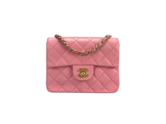 Chanel Vintage Rose Pink Classic Mini Square Flap Bag aus Lammleder mit goldenen Beschlägen