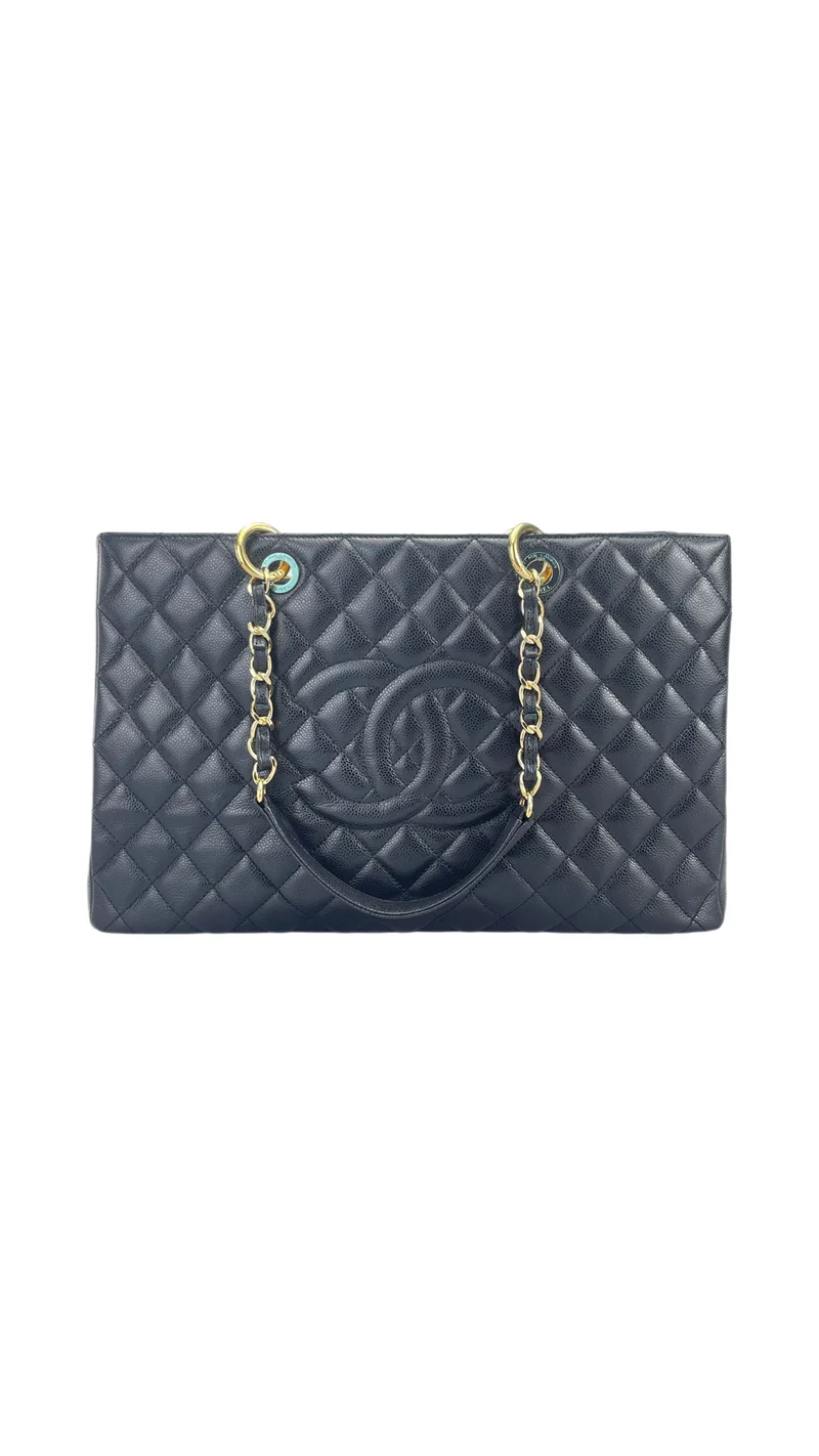 Chanel Schwarze Einkaufstasche aus Kaviarleder, extragroß
