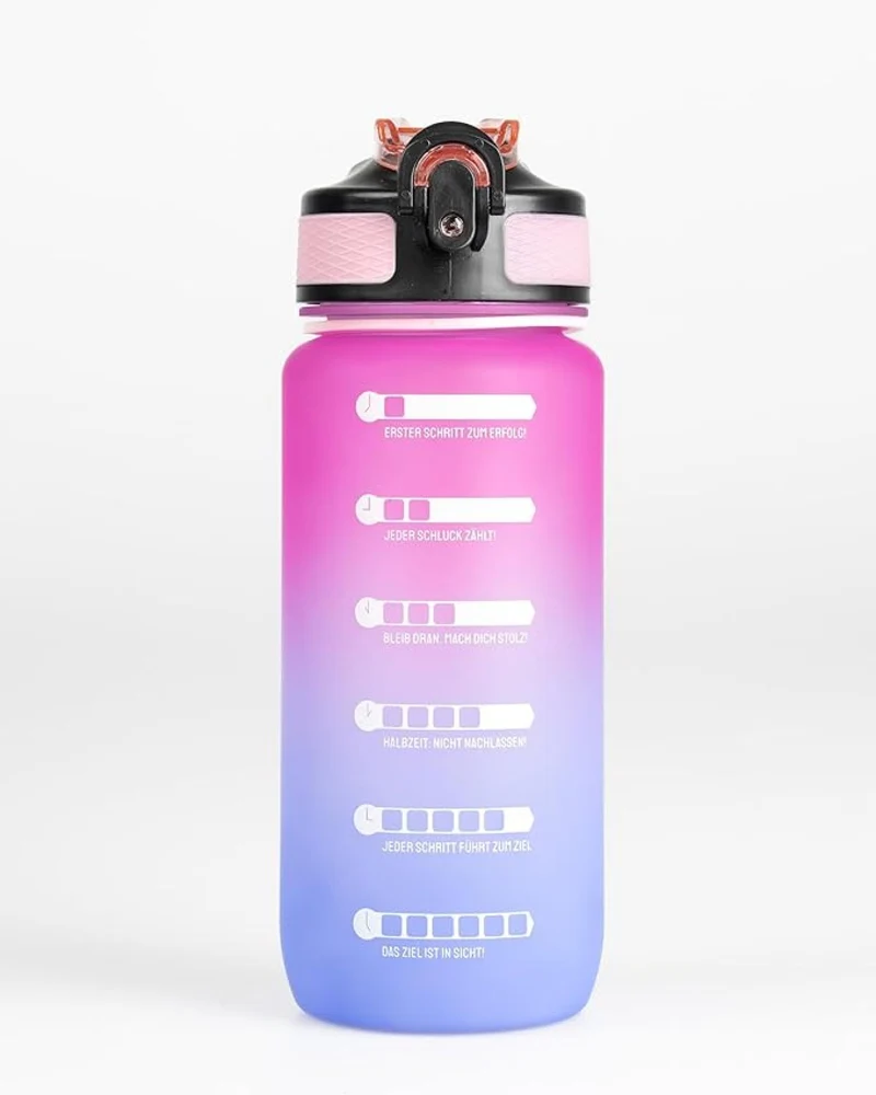 MOTIWATER 600ml Trinkflasche Small mit motivierenden Sprüchen & Uhrzeit - Variante: Pink / Lila