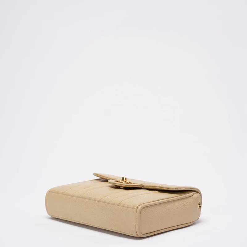 Chanel Vintage Beige Single Flap Bag Kaviarleder