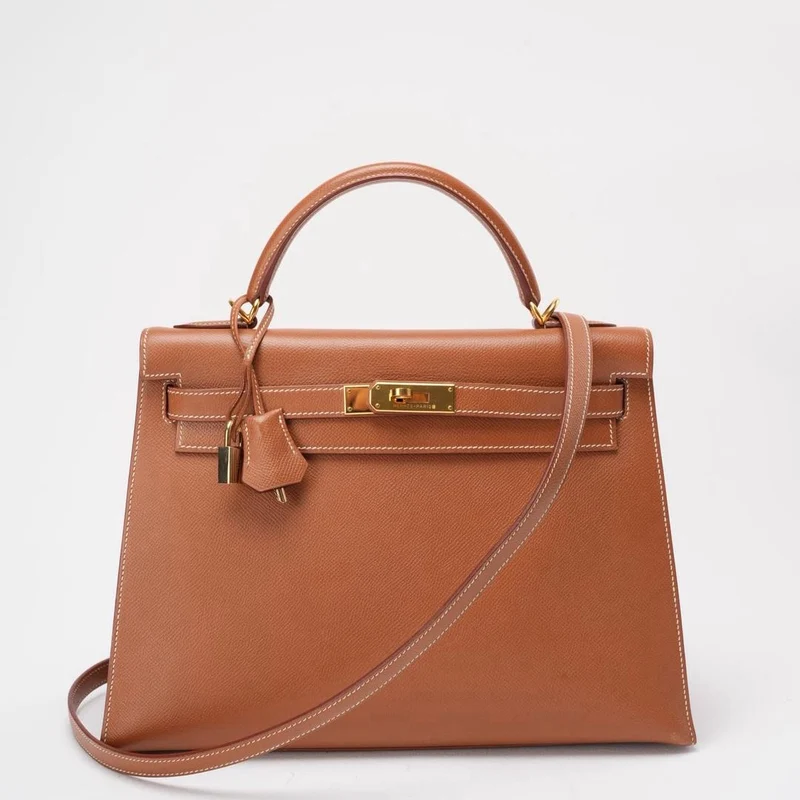 Hermès Vintage Gold Kelly Sellier 32 Epsom D Square 2000