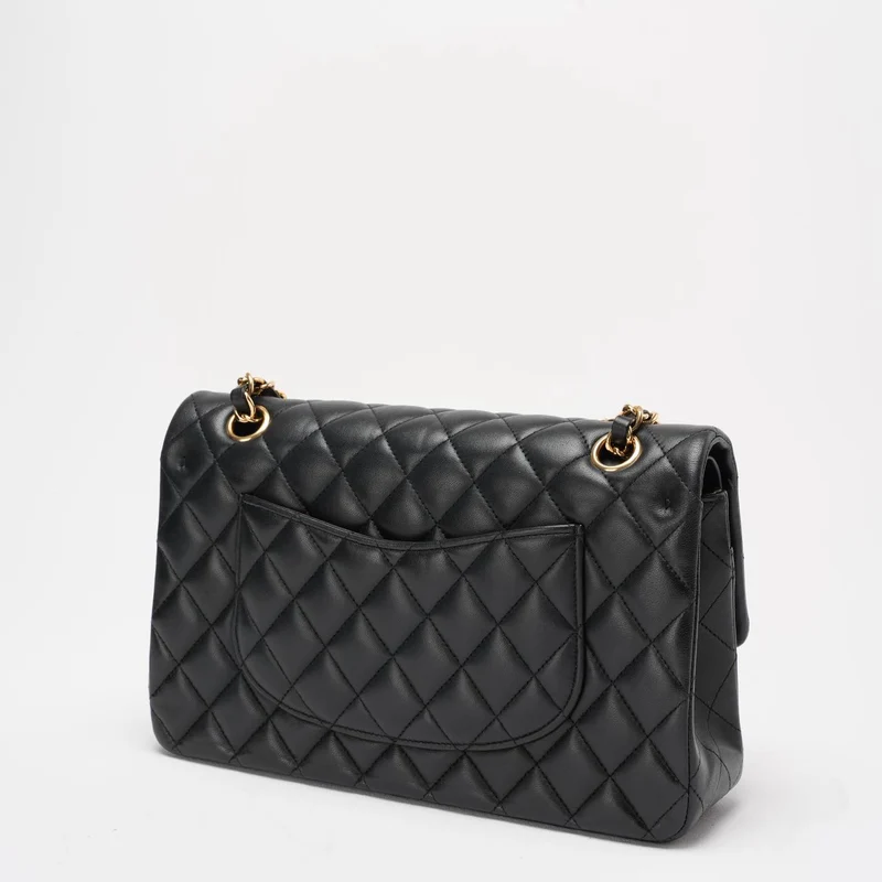 Chanel Schwarze Doppelklappe Tasche Medium Lammleder
