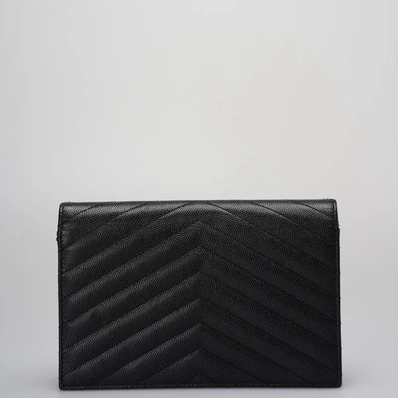Saint Laurent – ​​Kleines Portemonnaie mit Monogramm auf Kettentasche in Schwarz mit goldfarbenen Metallteilen