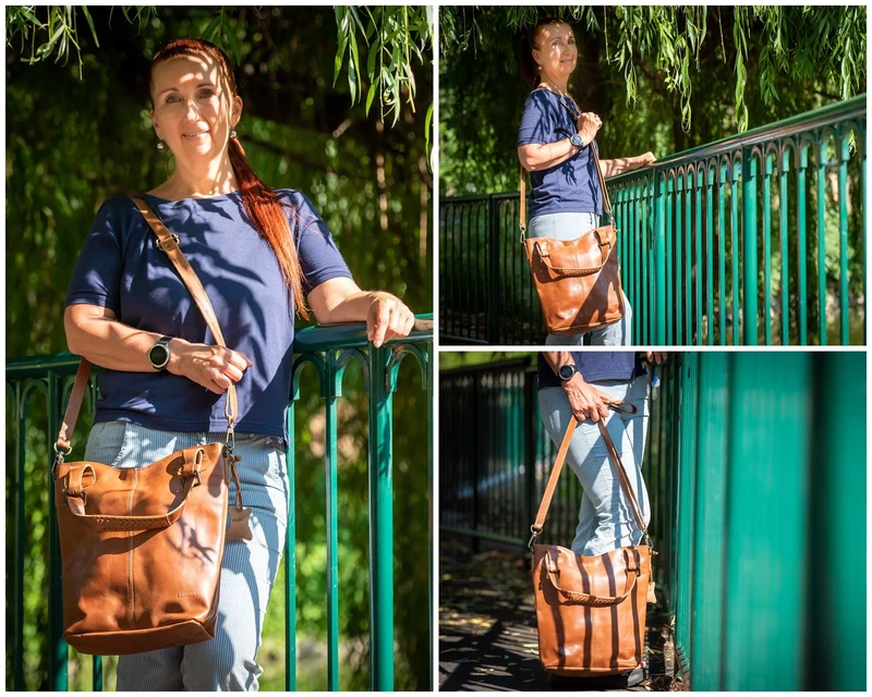 Umhängetasche Schultertasche Henkeltasche Damentasche Leder cognac LE0054