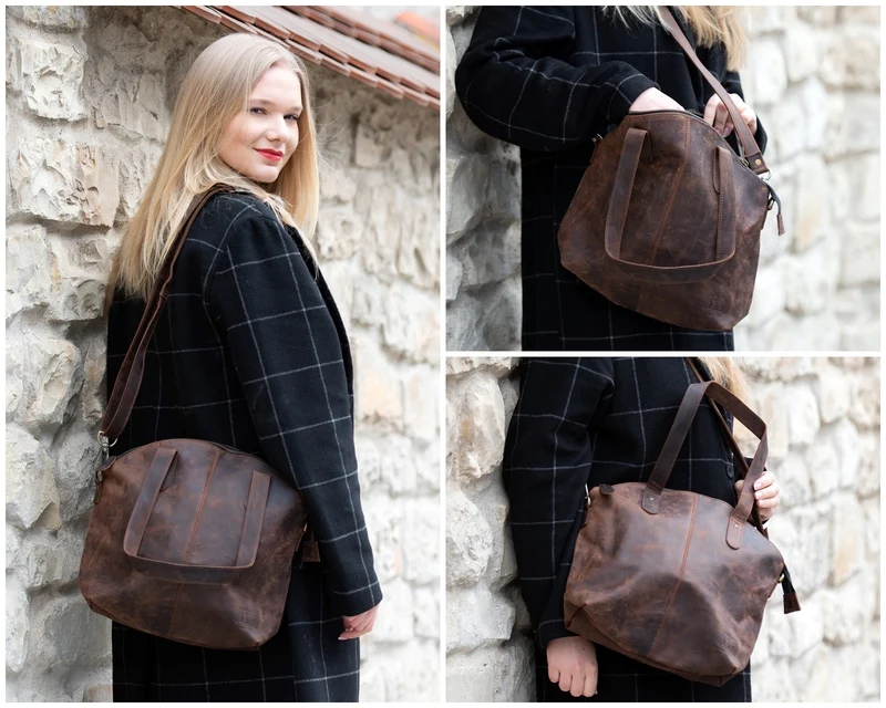 Shopper Schultertasche Damen Handtasche Ledertasche Henkeltasche Leder schlamm LE0060