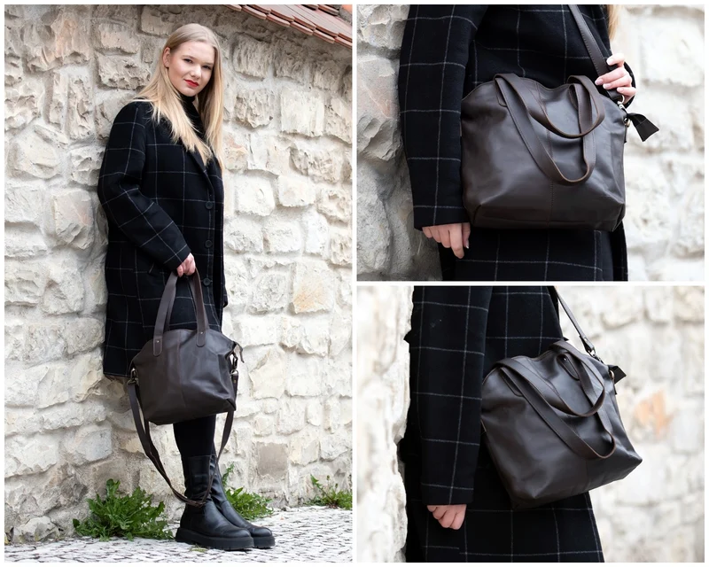 Shopper Schultertasche Damen Handtasche Ledertasche Henkeltasche Leder dunkelbraun LE0060