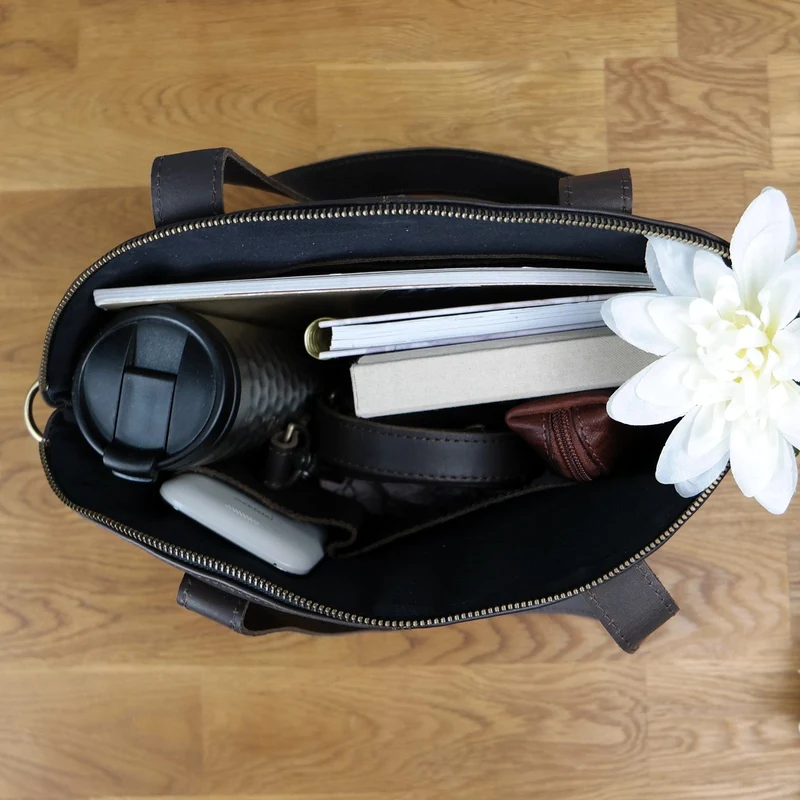 Shopper Schultertasche Damen Handtasche Ledertasche Henkeltasche Leder dunkelbraun LE0060