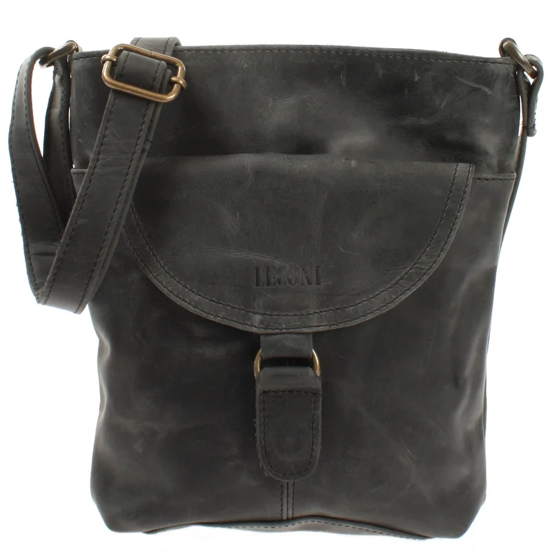 Umhängetasche Schultertasche Damen Herren Used Look Leder grau LE3072