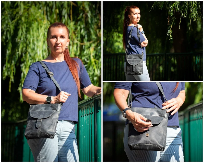 Umhängetasche Schultertasche Damen Herren Used Look Leder grau LE3072