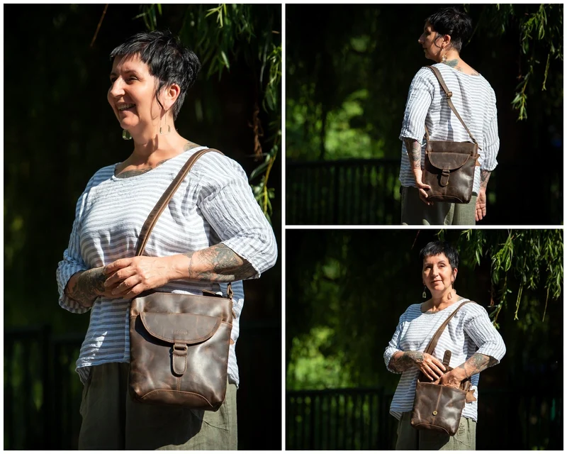 Umhängetasche Schultertasche Damen Herren Used Look Leder schlamm LE3072