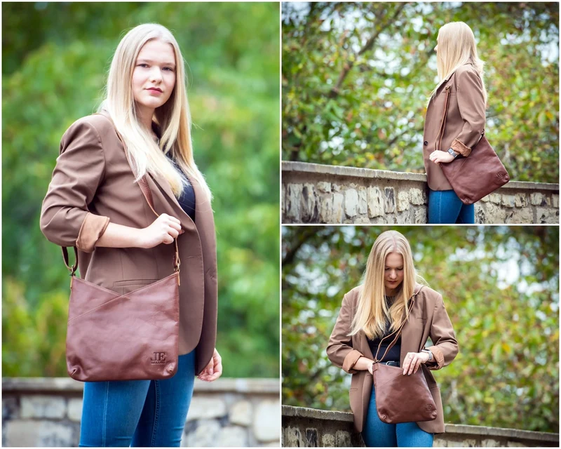 Schultertasche Umhängetasche Handtasche Leder braun LE0065