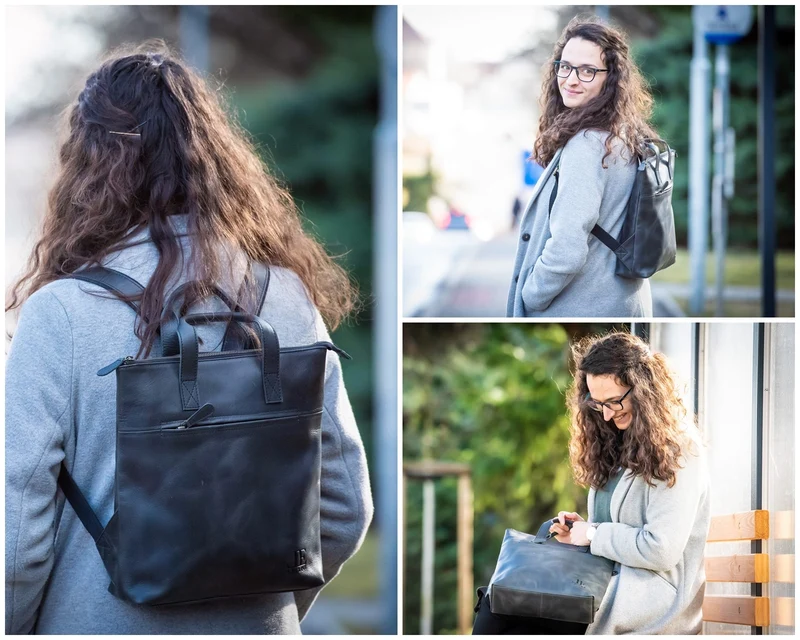 Rucksack Lederrucksack Freizeitrucksack Damen Herren Leder dunkelgrau LE1031