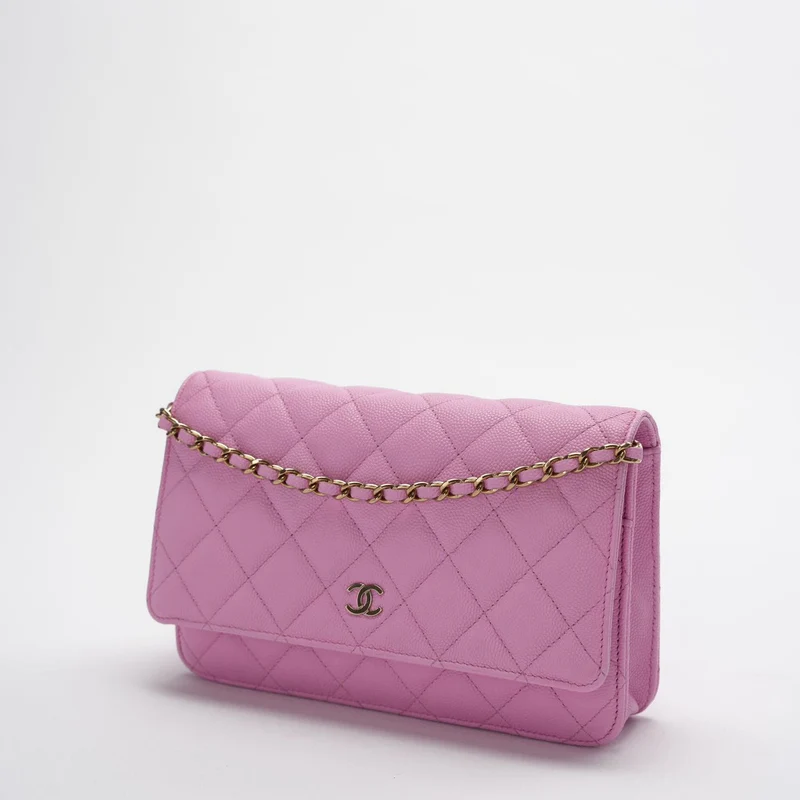 Chanel Geldbörse mit Kette in Rosa Kaviarleder Woc