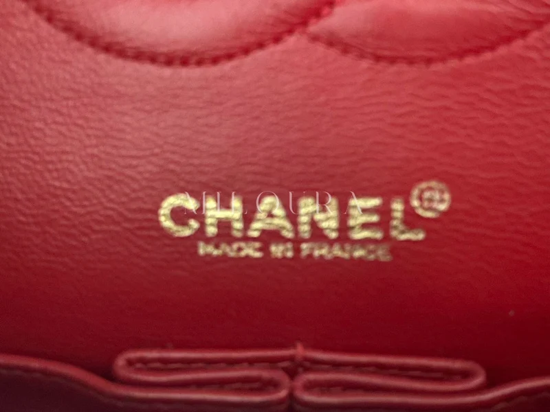 Chanel Red Vintage Classic Double Flap Bag Medium aus Lammleder mit 24 Karat Goldbeschlägen