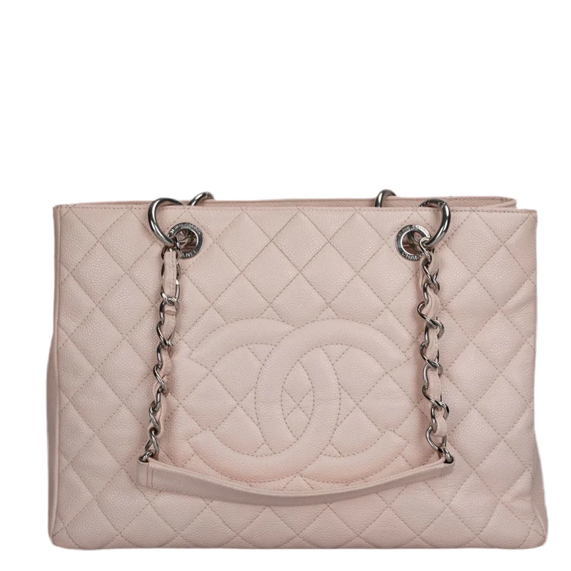 Chanel Kirschblütenrosa Grand Shopping Tote GST Tasche aus Kaviarleder mit silberner Hardware