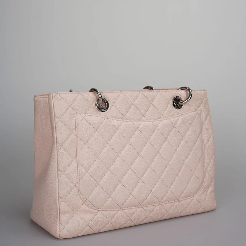 Chanel Kirschblütenrosa Grand Shopping Tote GST Tasche aus Kaviarleder mit silberner Hardware
