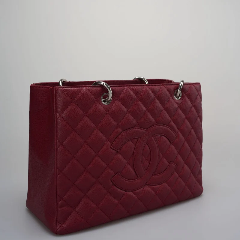 Chanel Burgundy gst Grand Shopping Tote Bag aus Kaviarleder mit silberner Hardware