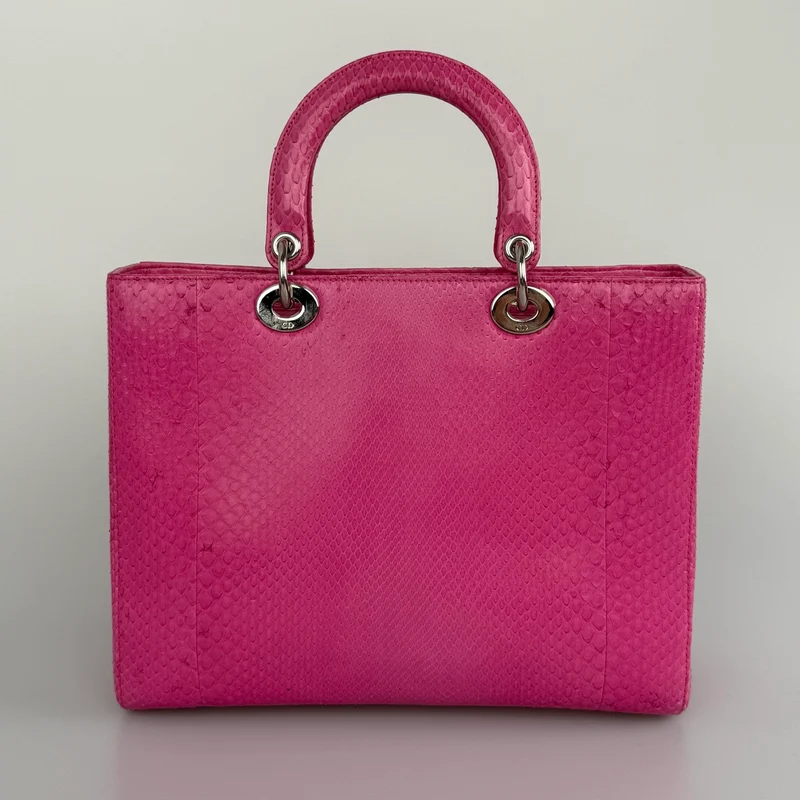 Christian Dior Große Lady Dior Tasche mit rosa Pythonleder und silberner Hardware