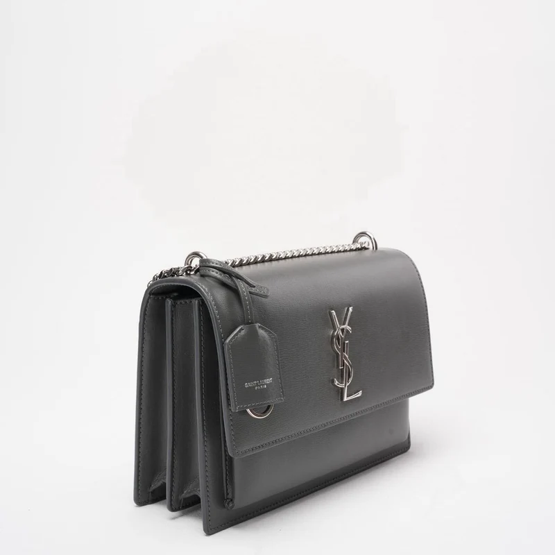 Saint Laurent Graues Kalbsleder Mittleres Monogramm Sonnenuntergang
