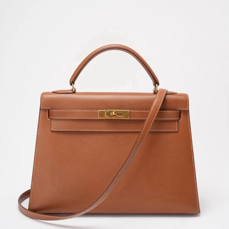 Hermès Vintage Kelly Sellier 32 Gold Leder V Cricle 1992