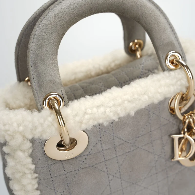 Christian Dior Lady Dior Gebraucht 2020 Mini Wildleder Shearling Cannage Lady Dior Umhängetasche