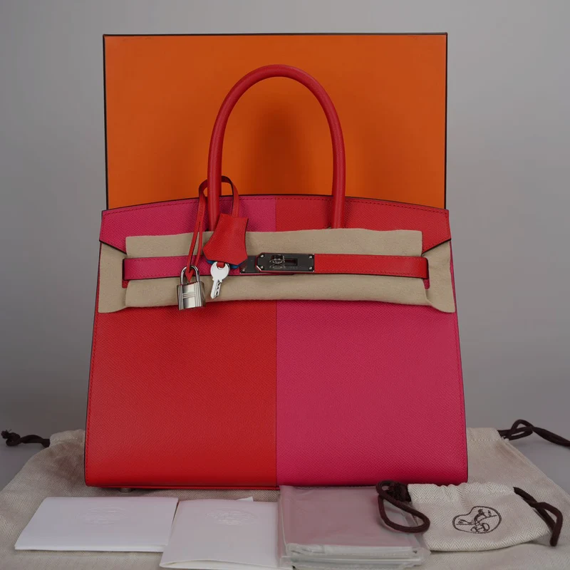 Hermes Epsom Casaque Birkin Sellier 30 Rouge Coeur Rose Extreme Bleu Zanziba mit Palladium-Hardware