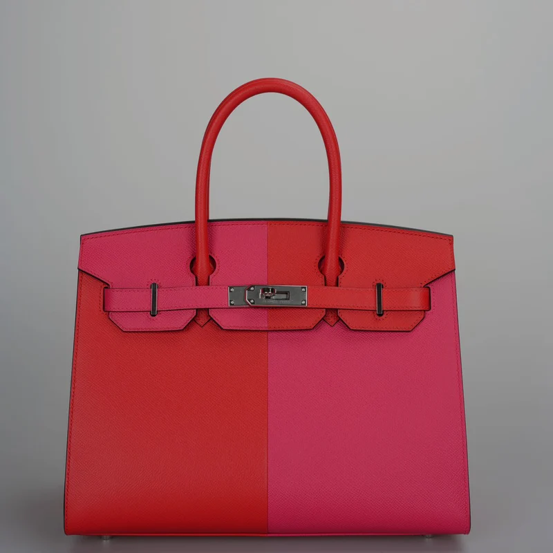 Hermes Epsom Casaque Birkin Sellier 30 Rouge Coeur Rose Extreme Bleu Zanziba mit Palladium-Hardware