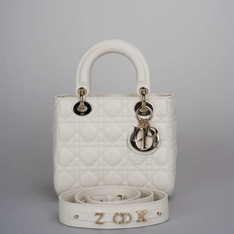Christian Dior – Kleine Lady Dior-Tasche aus weißem Cannage-Lammleder mit goldenen Beschlägen, 2020