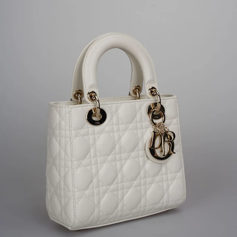 Christian Dior – Kleine Lady Dior-Tasche aus weißem Cannage-Lammleder mit goldenen Beschlägen, 2020