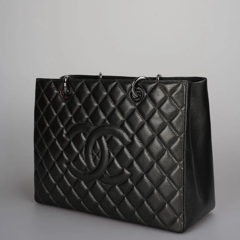 Chanel Grand Shopping Tote Schwarze GST-Tasche aus Kaviarleder mit schwarzer Hardware
