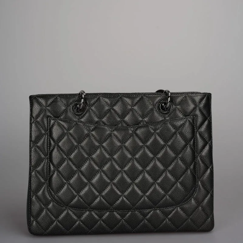 Chanel Grand Shopping Tote Schwarze GST-Tasche aus Kaviarleder mit schwarzer Hardware
