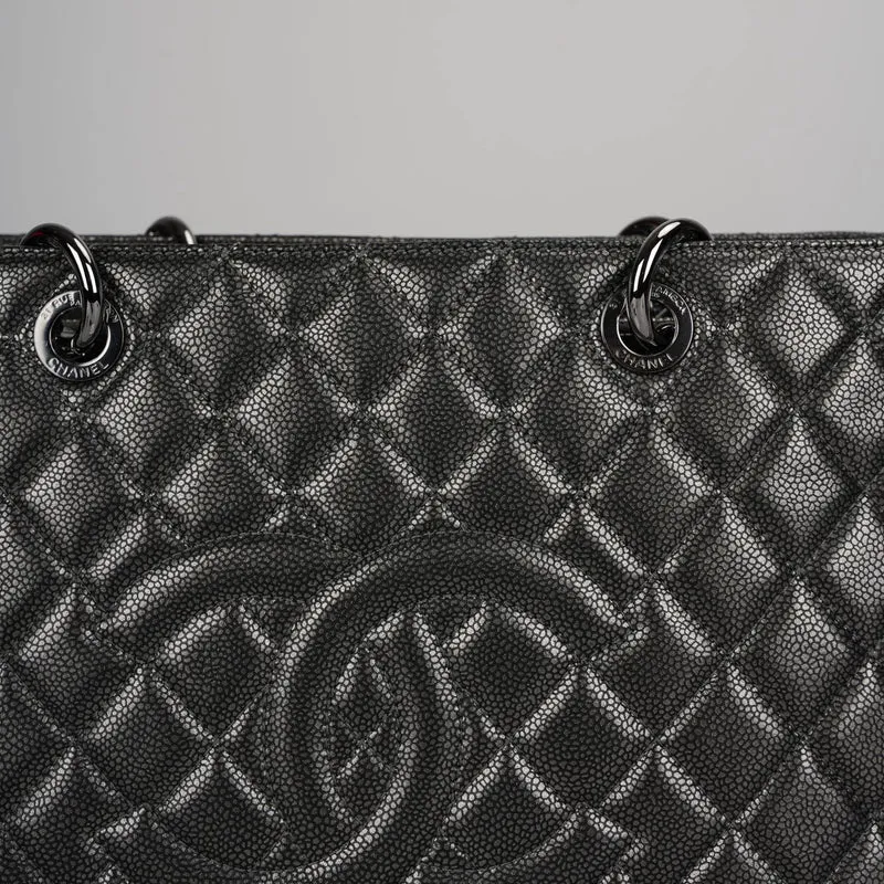 Chanel Grand Shopping Tote Schwarze GST-Tasche aus Kaviarleder mit schwarzer Hardware
