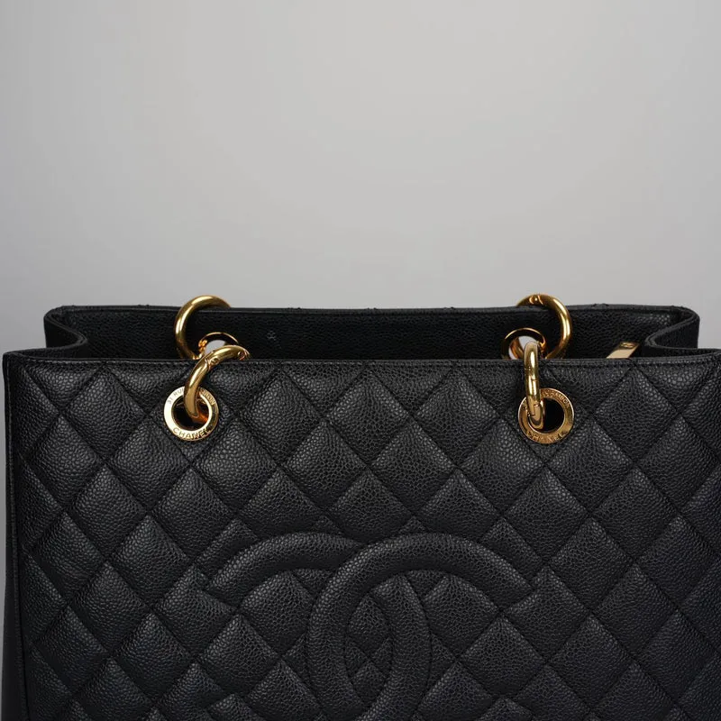 Chanel Schwarze Grand Shopping Tote Schwarze GST Tasche Kaviar 2012