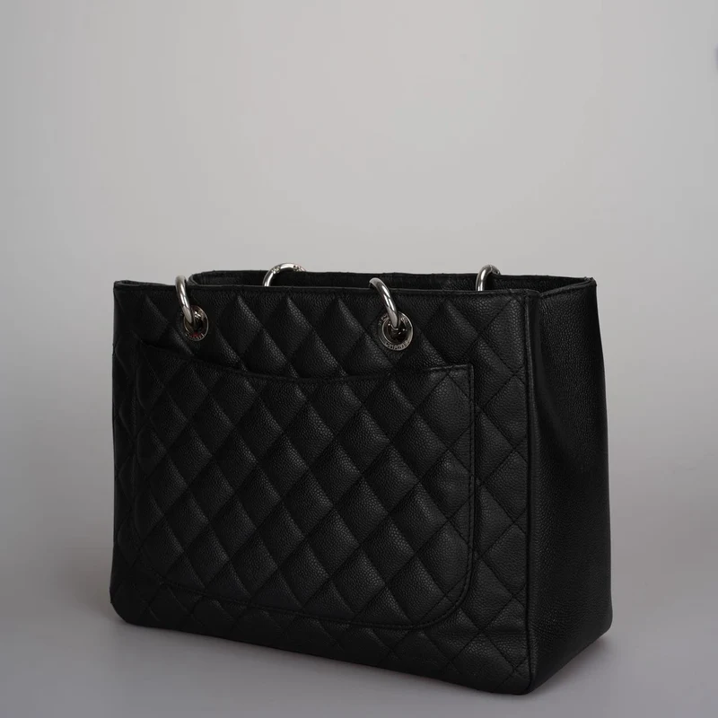 Chanel Black Grand Shopping Tote Schwarze GST Tasche in Kaviar in Silber 2012