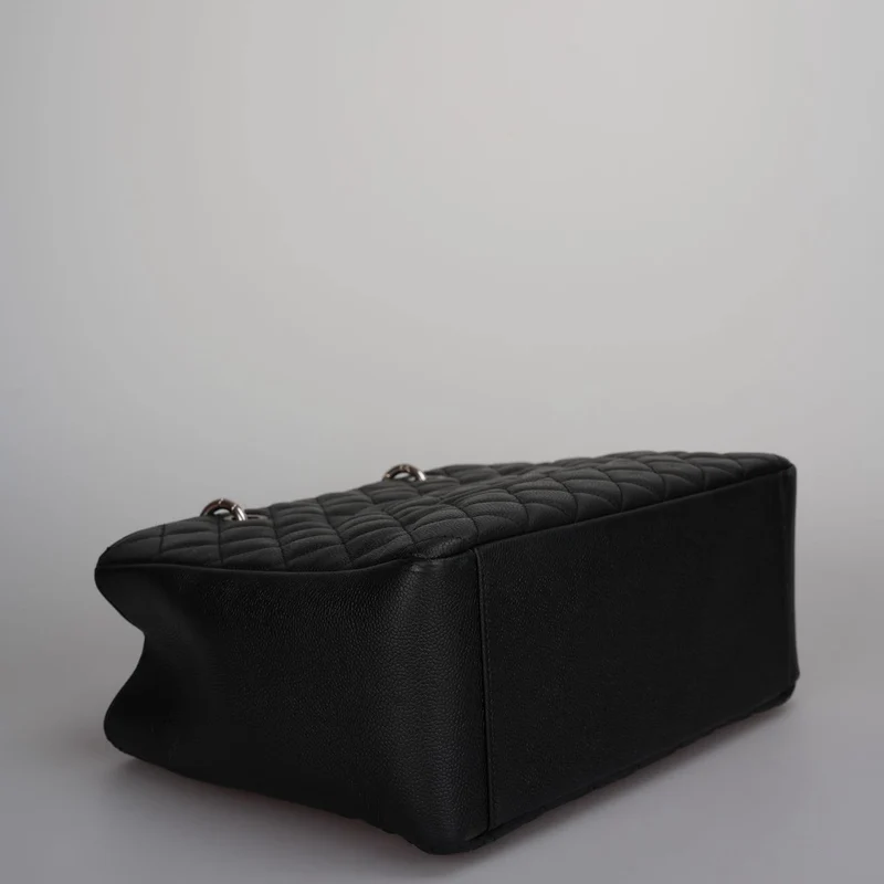 Chanel Black Grand Shopping Tote Schwarze GST Tasche in Kaviar in Silber 2012