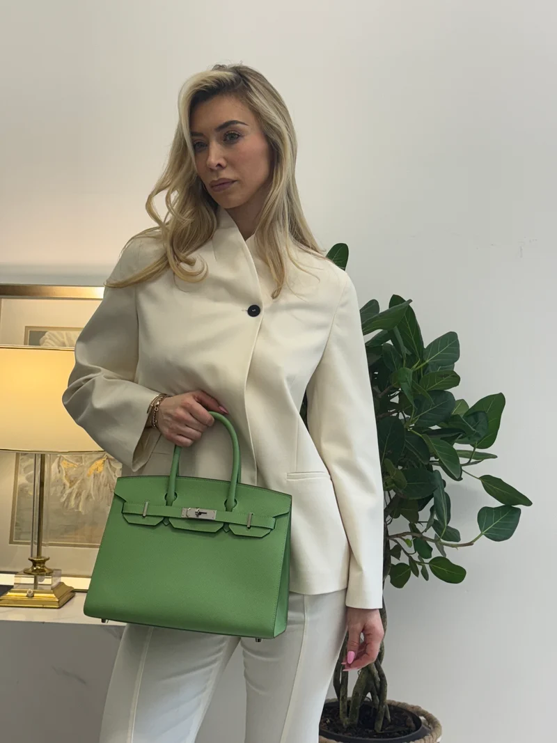 Hermes Birkin 30cm Sellier Tasche aus Epsom-Leder in Vert Avocado-Grün mit Palladium-Hardware