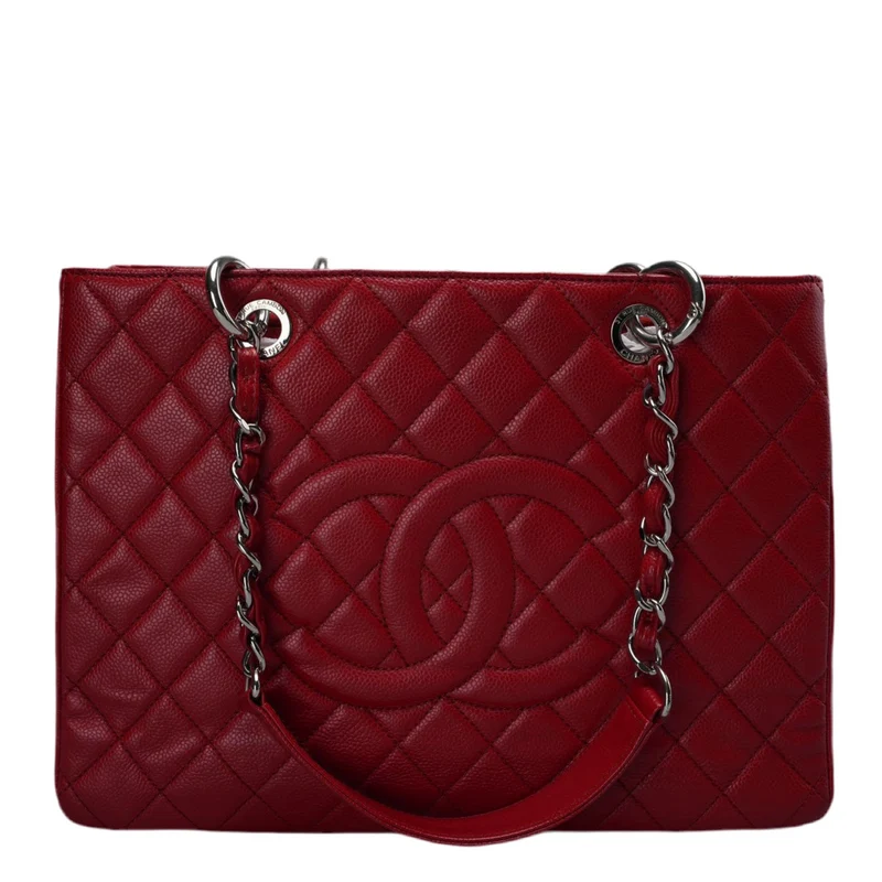 Chanel Grand Shopping Tote Rote GST-Tasche aus Kaviarleder mit silberner Hardware Medium