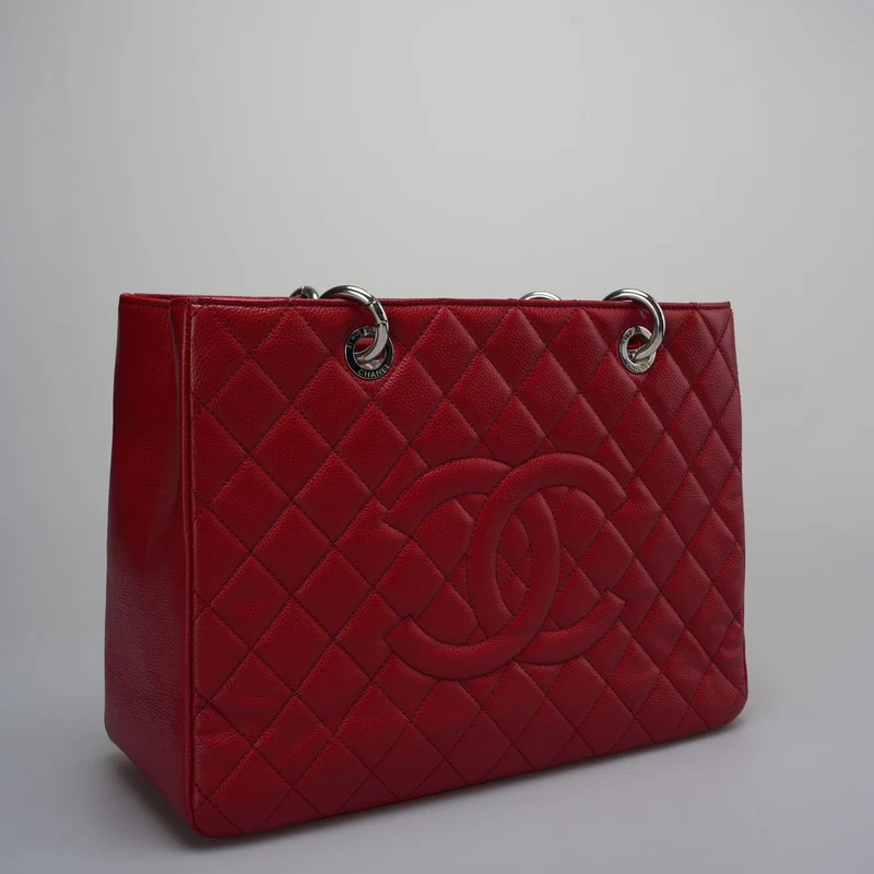 Chanel Grand Shopping Tote Rote GST-Tasche aus Kaviarleder mit silberner Hardware Medium