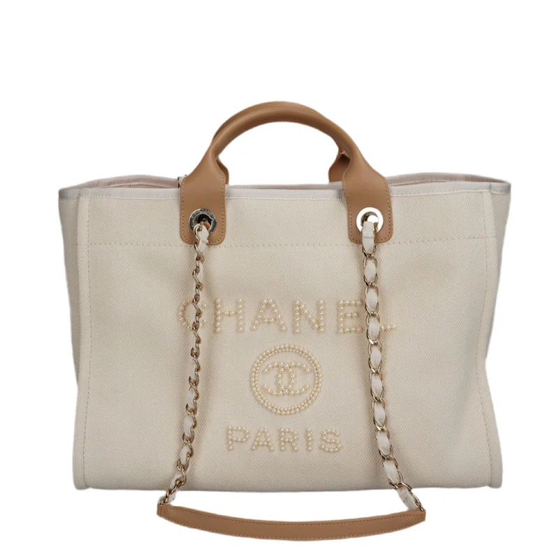 Chanel Deauville Perlentasche Beige Weiß Mittel
